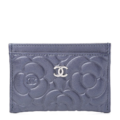 Chanel Goatskin Camellia Embossed Card Holder Dark Blue 1 of 8