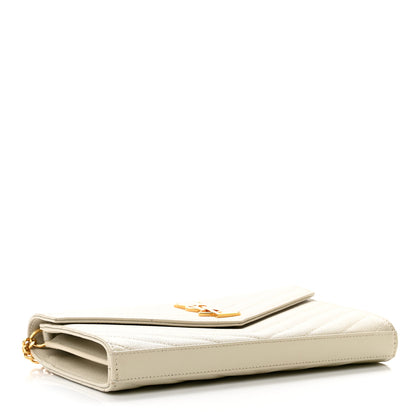 Saint Laurent Grain De Poudre Matelasse Chevron Monogram Chain Wallet Crema Soft 3 of 6