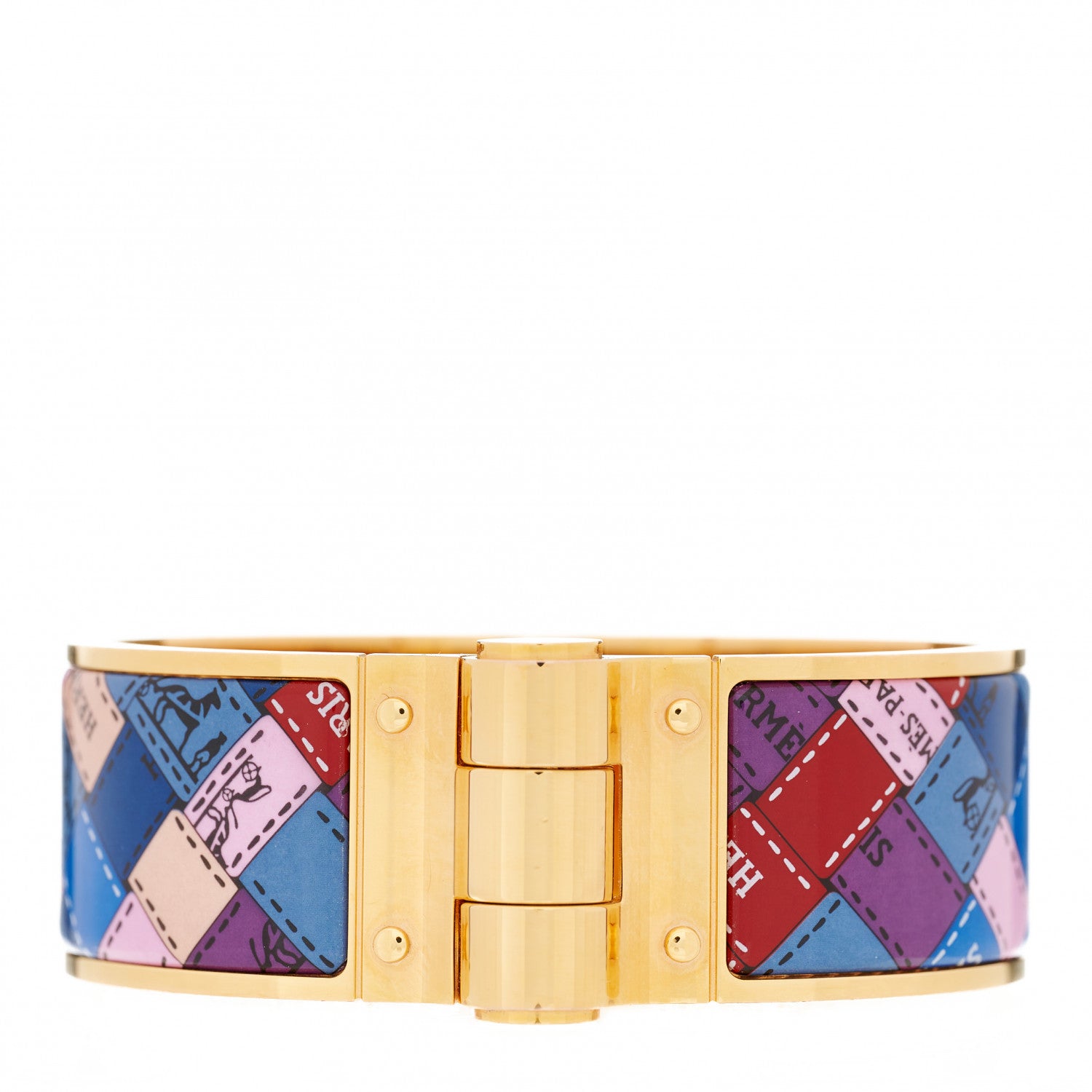 Hermes Enamel Printed Wide Bolduc Au Carre Hinged Bracelet S 1 of 6