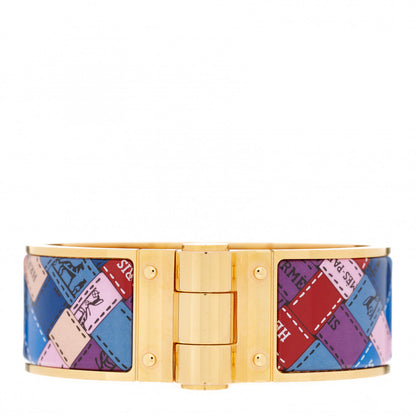 Hermes Enamel Printed Wide Bolduc Au Carre Hinged Bracelet S 1 of 6