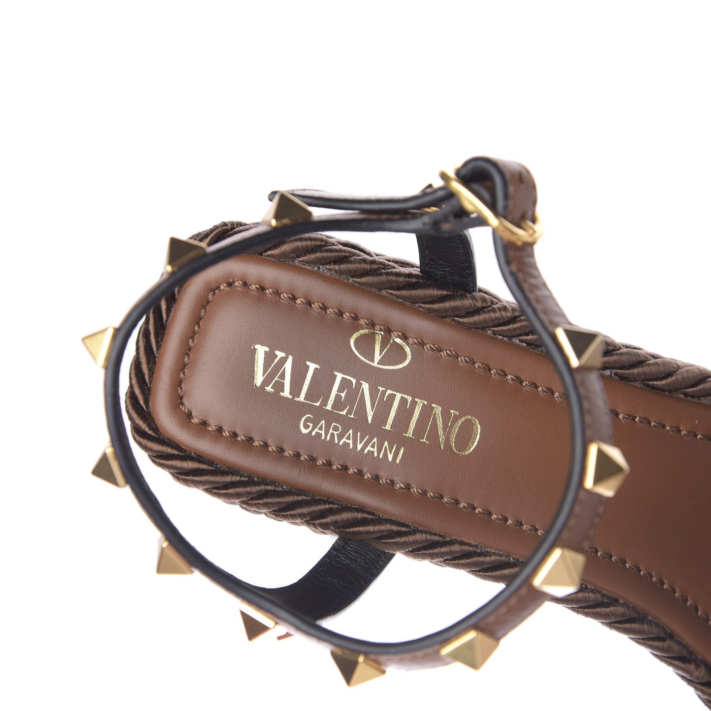 Calfskin Rockstud Torchon Espadrille Wedge Sandals 35 Cuoio