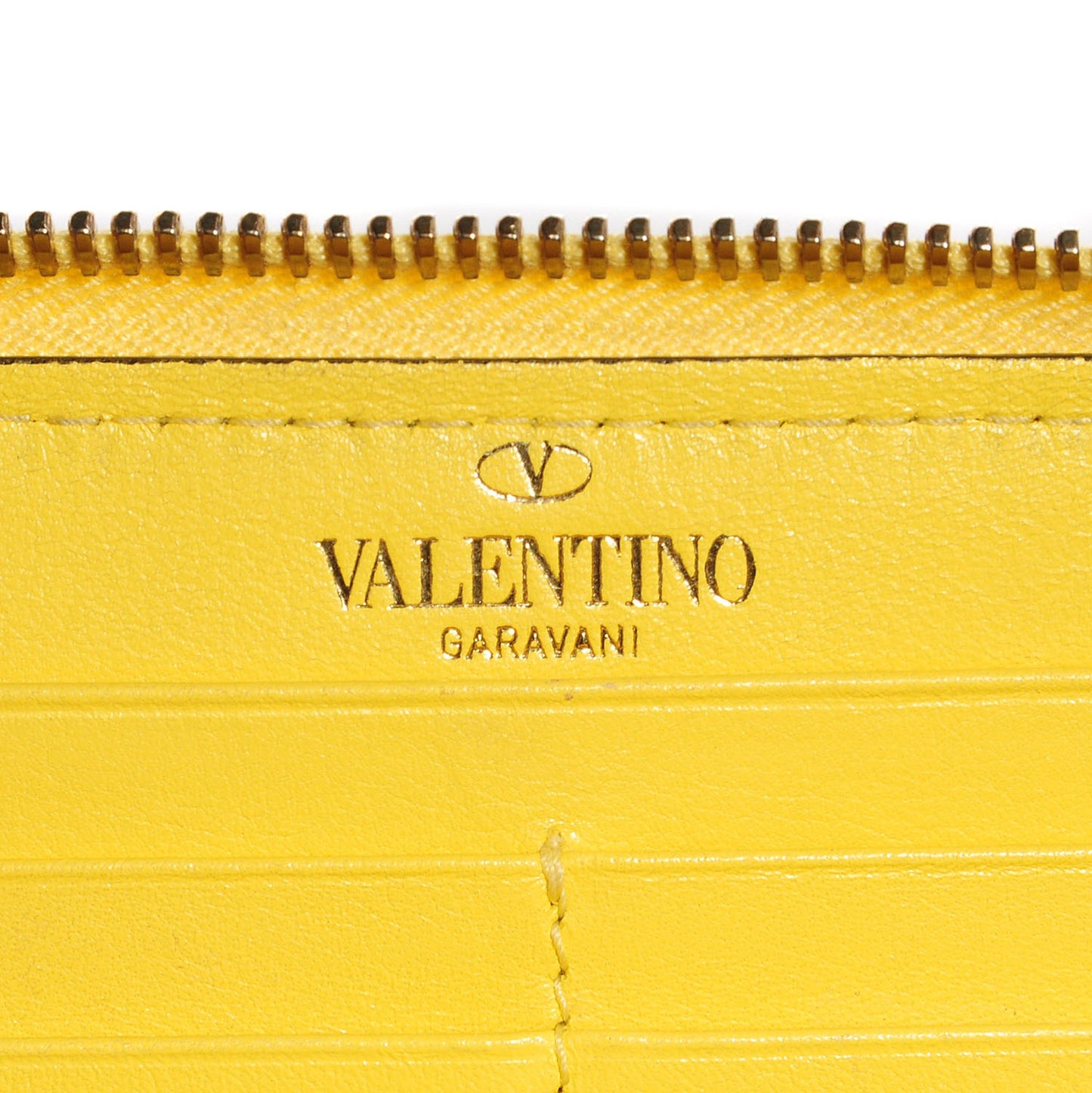 Calfskin Rockstud Zip Around Wallet Naples Yellow