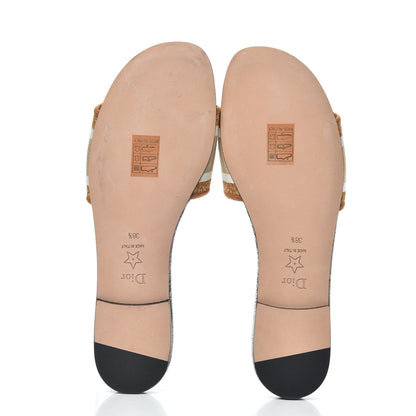 Christian Dior Canvas Lurex Baobab Embroidered Dway Flat Slide Sandals 38.5 Beige 5 of 10