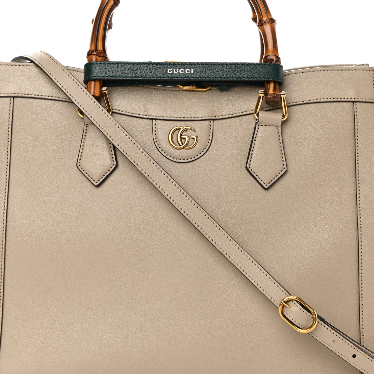 Gucci Wonka Grain Calfskin Medium Diana Tote Bag Oatmeal Vintage Green 8 of 16