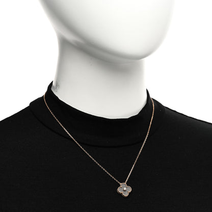 Van Cleef & Arpels 18K Rose Gold Diamond Silver Obsidian Vintage Alhambra Pendant Necklace 2 of 5