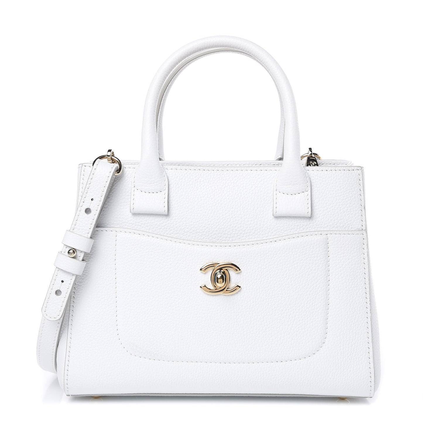 Grained Calfskin Mini Neo Executive Shopper Tote White