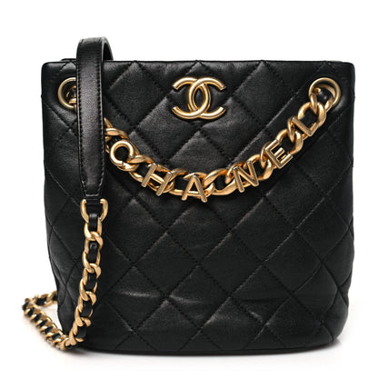 Chanel Lambskin Quilted Chaine Lettre Small Bucket Bag Black 1 of 10