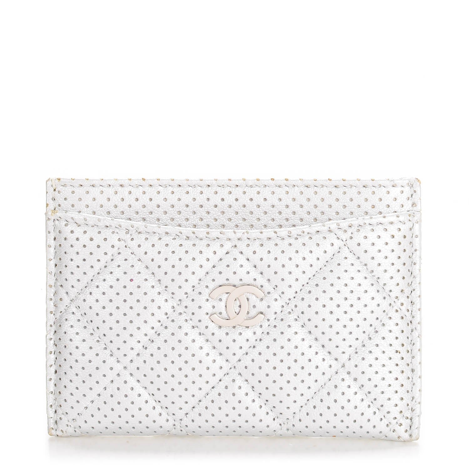 Chanel Perforated Lambskin Quilted Card Holder Light Silver 1 of 8