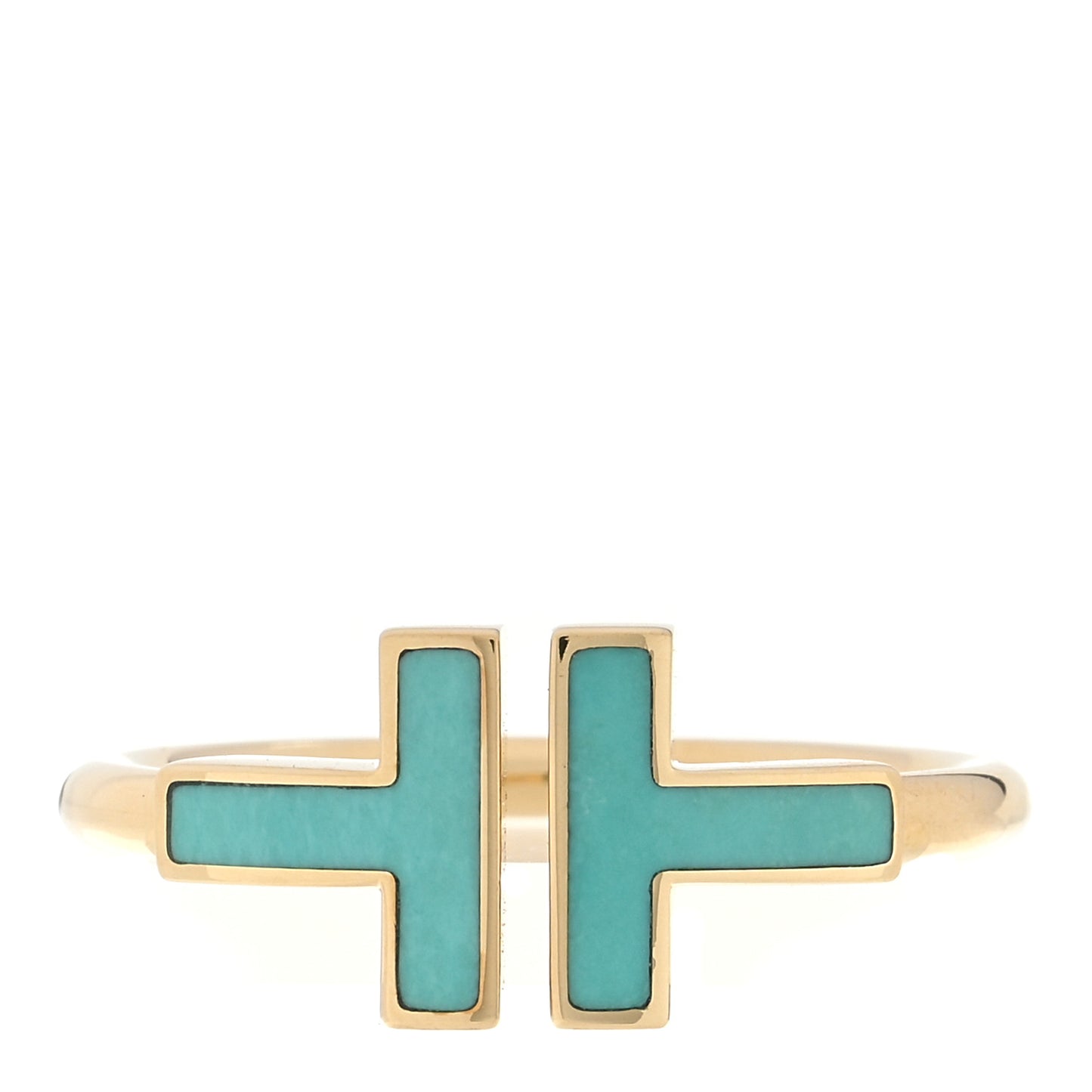 18K Yellow Gold Turquoise T Square Ring 54 6.75