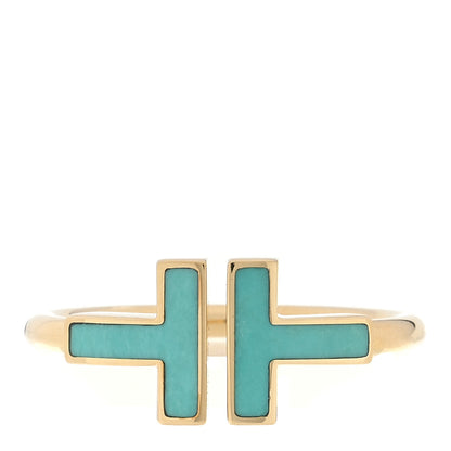Tiffany 18K Yellow Gold Turquoise T Square Ring 54 6.75 1 of 5