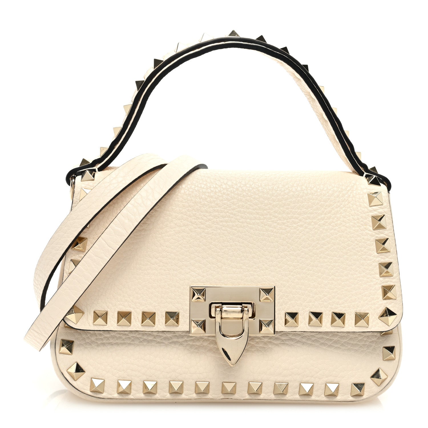 Valentino Garavani Grainy Calfskin Small Rockstud Top Handle Bag Light Ivory 1 of 8