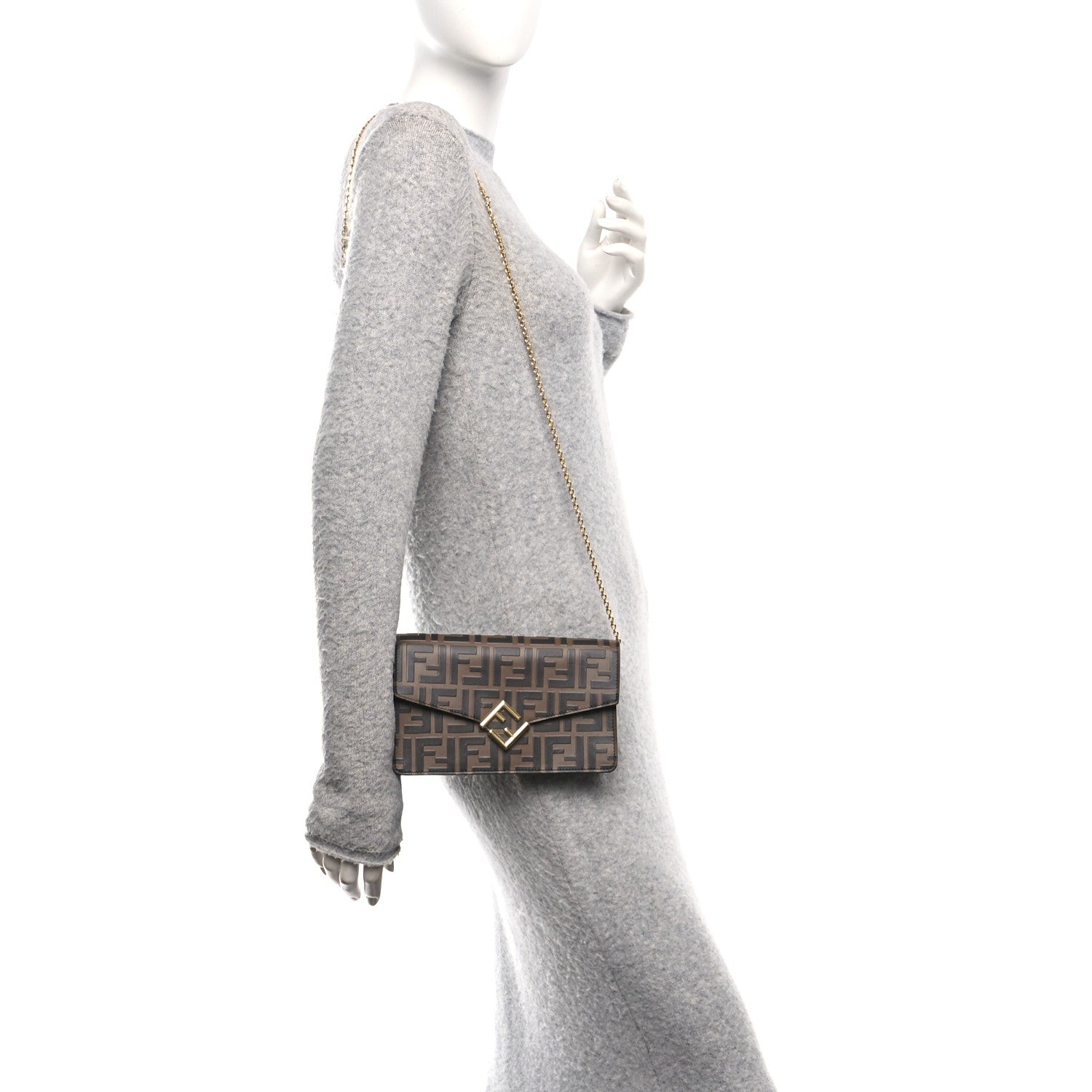 Fendi Vitello Ceylon Bi-Color FF 1974 Embossed FF Diamonds Chain Wallet Maya Black 2 of 11