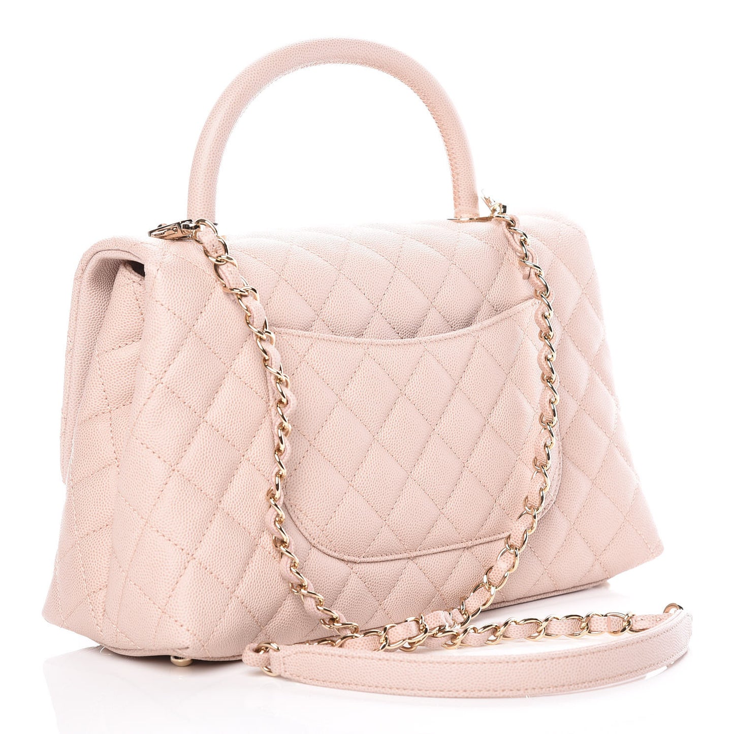 Caviar Quilted Small Coco Handle Flap Light Beige