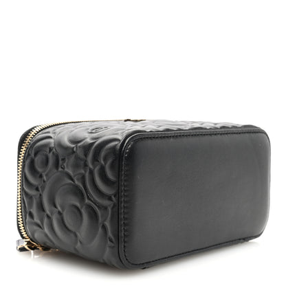 Chanel Lambskin Camellia Embossed Small Vanity Case With Chain Black 4 of 10