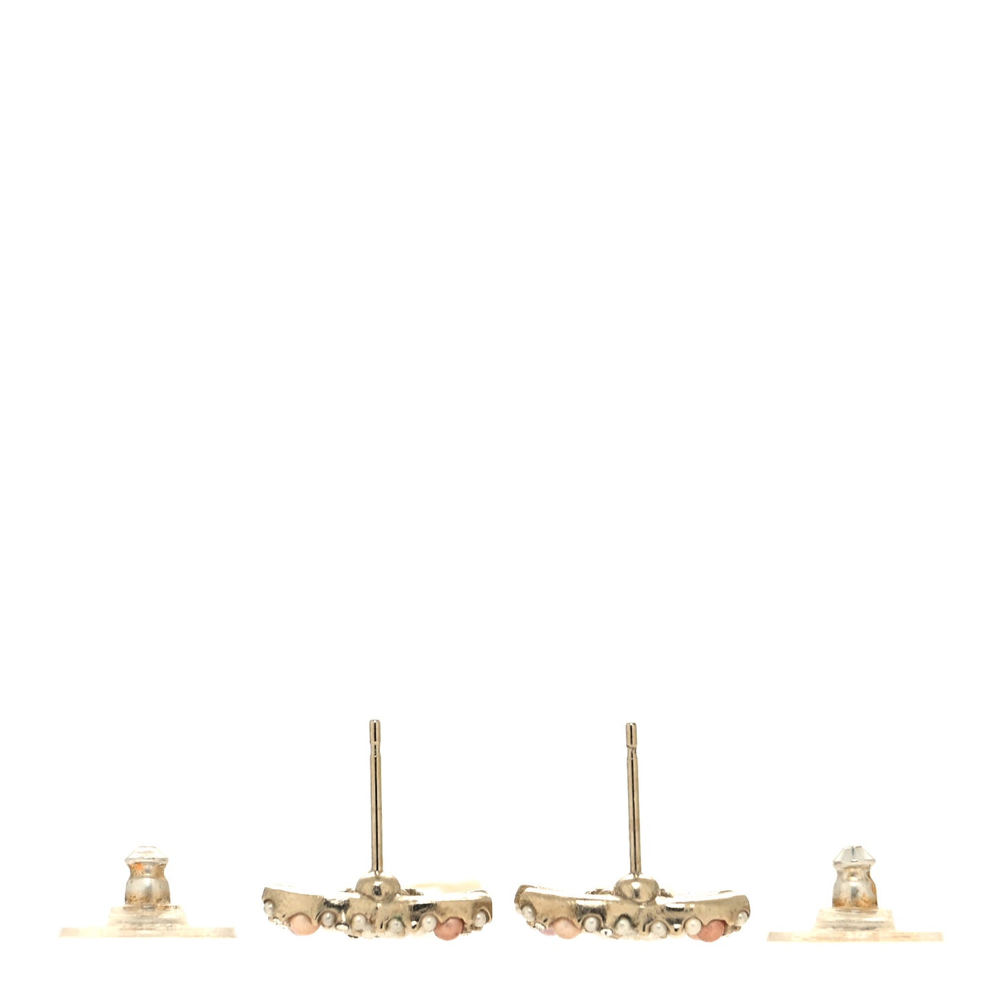 Pearl Crystal CC Charm Drop Earrings Light Gold Pink