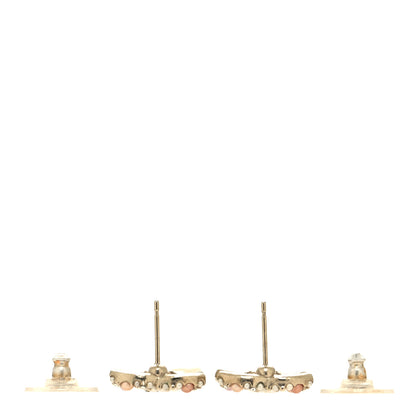 Chanel Pearl Crystal CC Charm Drop Earrings Light Gold Pink 3 of 5