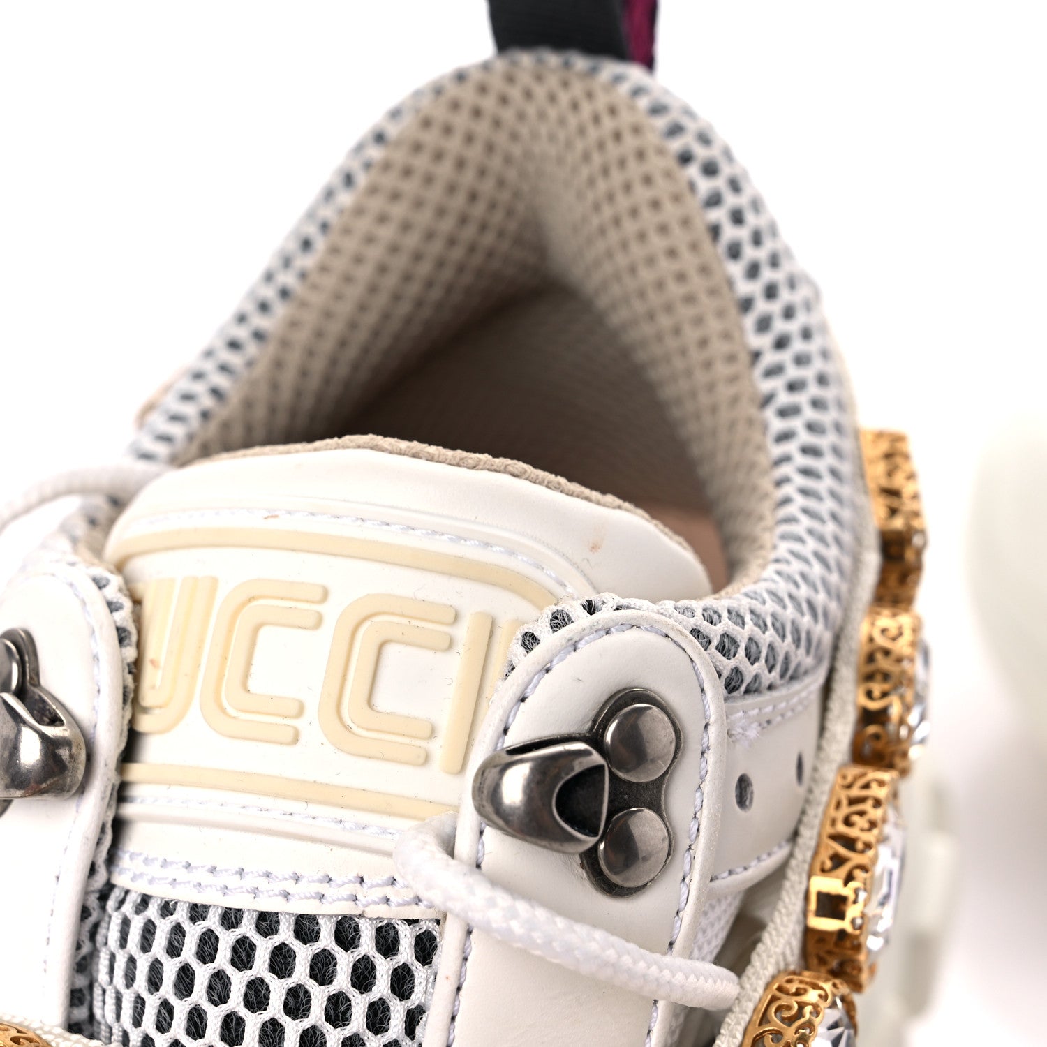 Gucci X SEGA Mesh Calfskin Suede Removable Crystals Womens Flashtrek Sneakers 36 Great White 11 of 15