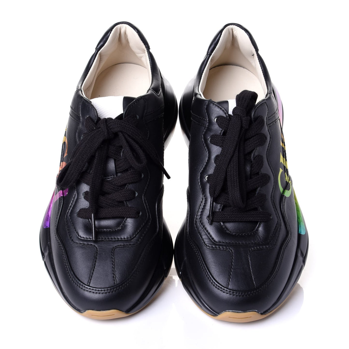 Calfskin Iridescent Logo Womens Rhyton Sneakers 36 Black