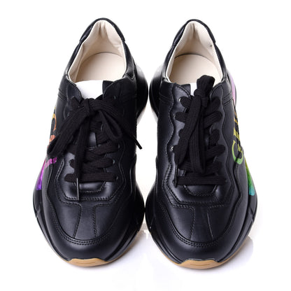 Gucci Calfskin Iridescent Logo Womens Rhyton Sneakers 36 Black 5 of 10
