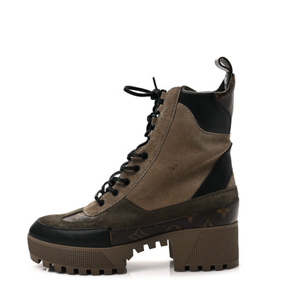 Louis Vuitton Suede Calfskin Monogram Laureate Platform Desert Boots 40 Taupe 1 of 9