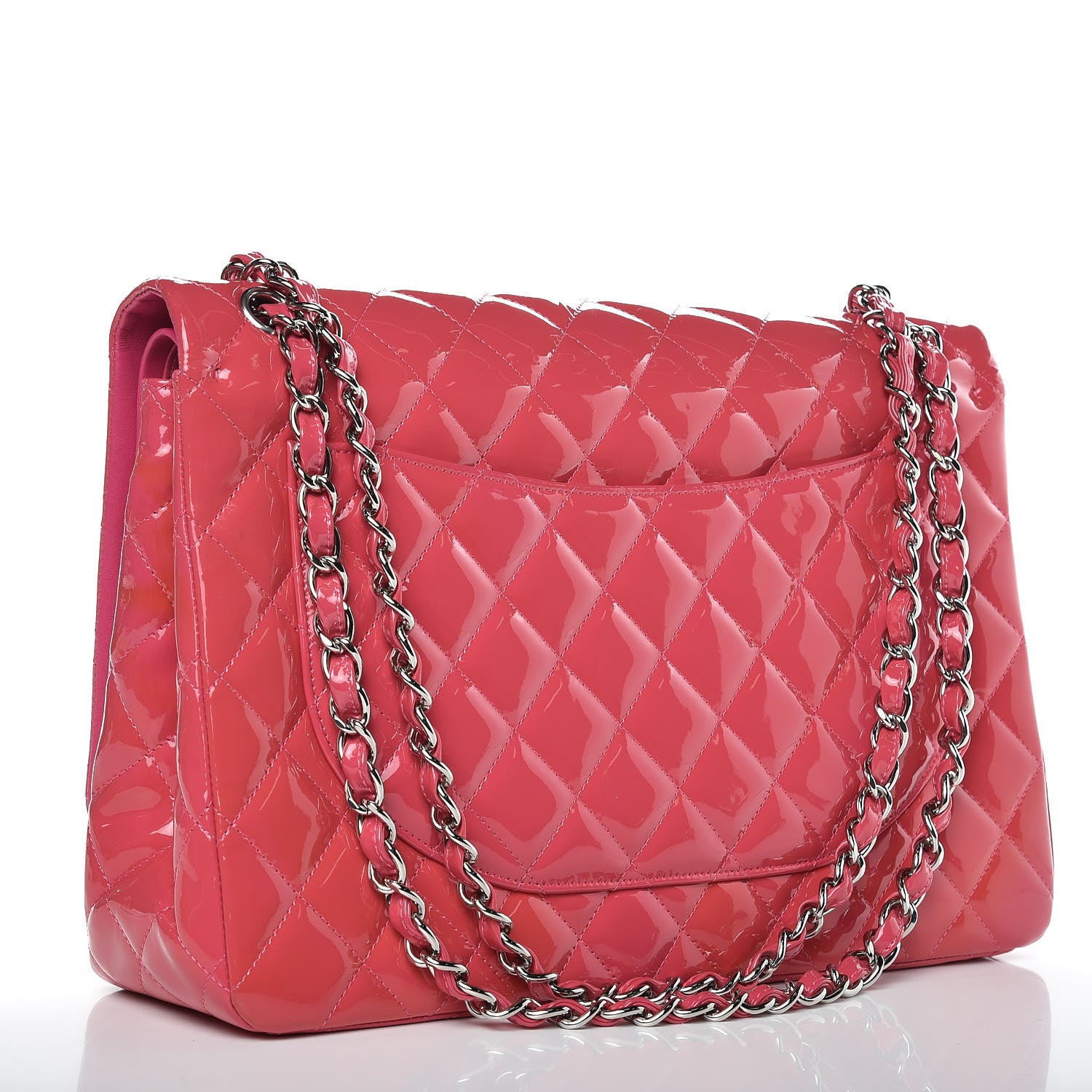 Chanel Patent Maxi Quilted Double Flap Dark Pink 3 of 15