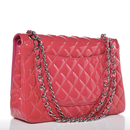 Chanel Patent Maxi Quilted Double Flap Dark Pink 3 of 15