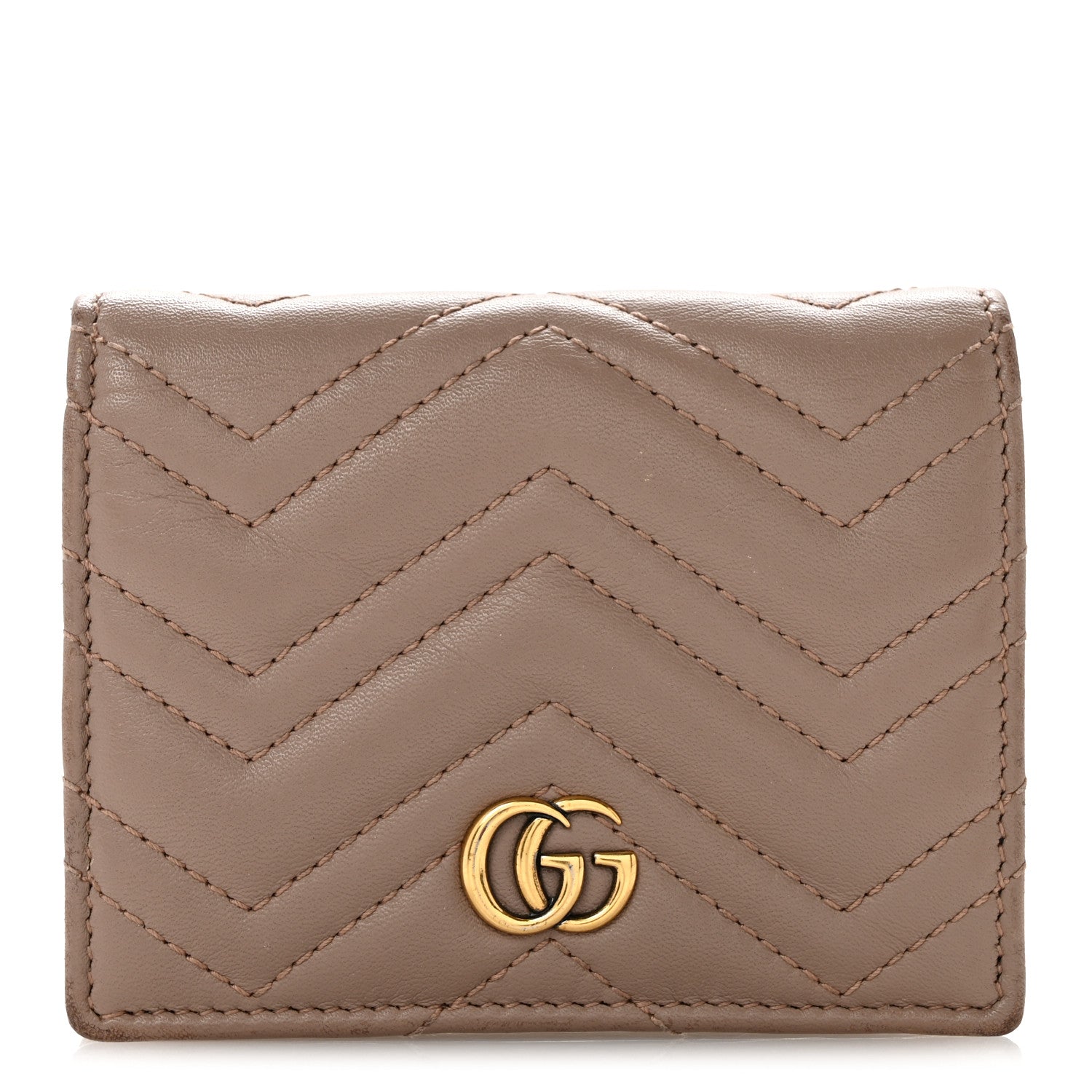 Gucci Calfskin Matelasse GG Marmont Card Case Wallet Porcelain Rose 1 of 9