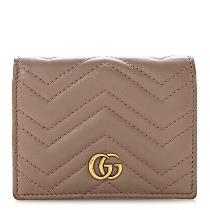 Gucci Calfskin Matelasse GG Marmont Card Case Wallet Porcelain Rose 1 of 9