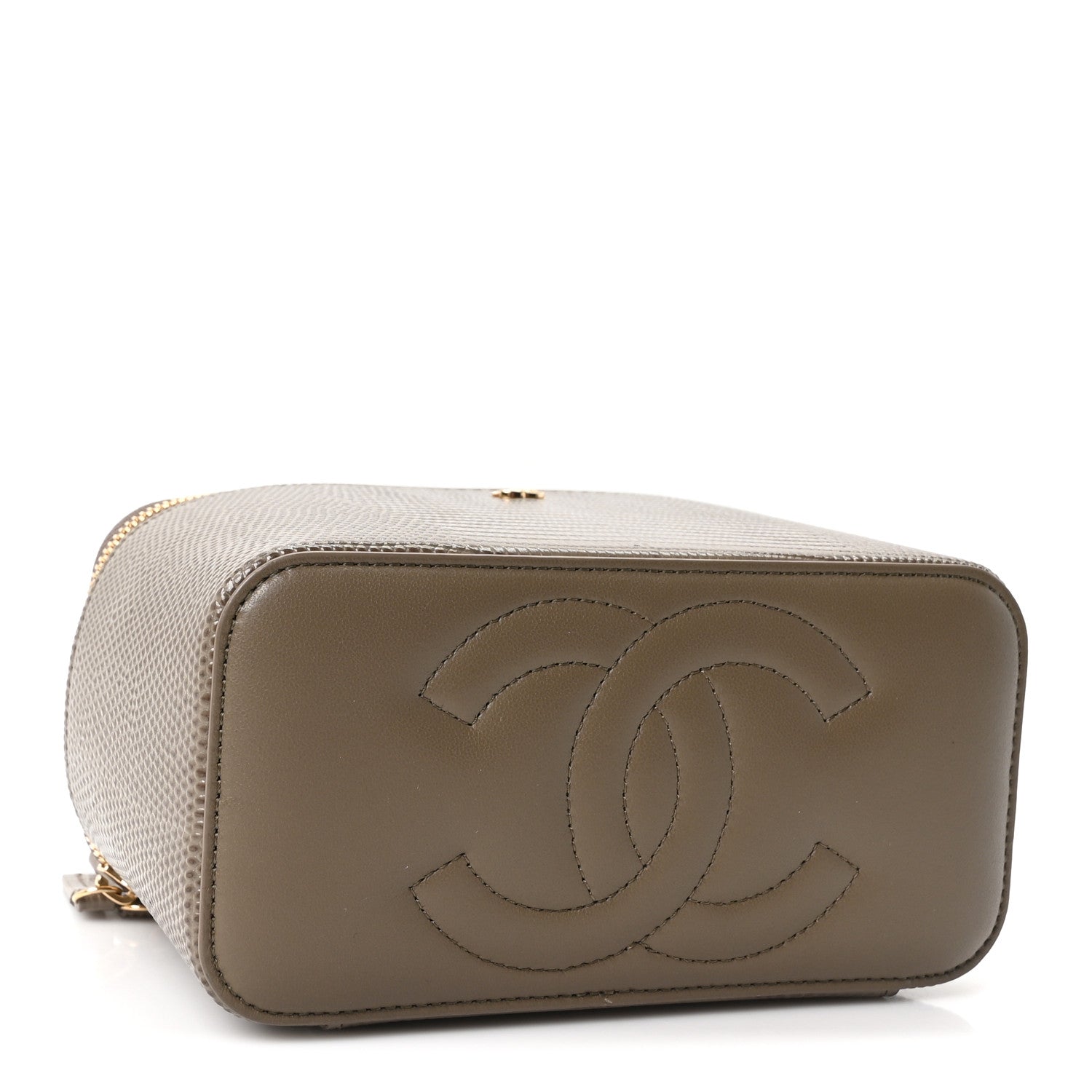 Chanel Calfskin Lizard Embossed Top Handle Vanity With Chain Dark Khaki 4 of 11