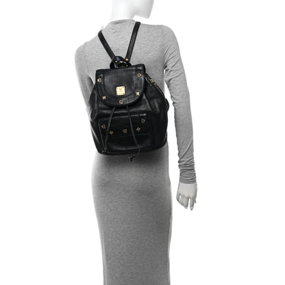 MCM Grained Calfskin Studded Drawstring Backpack Black 2 of 9