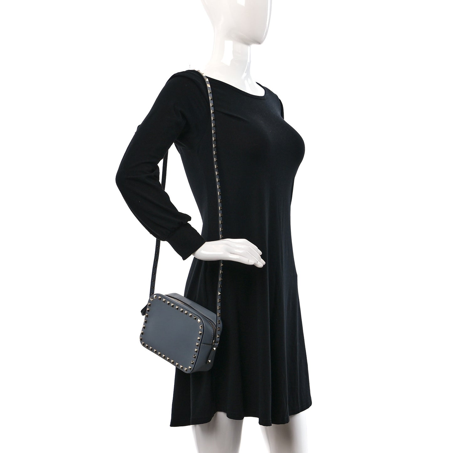 Vitello Rockstud Camera Crossbody Bag Light Stone