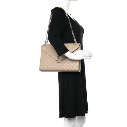 Saint Laurent Grain De Poudre Mixed Matelasse Large Triquilt Monogram Satchel Dark Beige 2 of 14