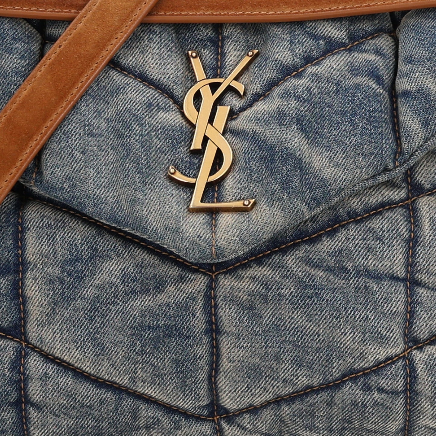 Denim Quilted Small Loulou Puffer Monogram Chain Satchel Blue Cinnamon