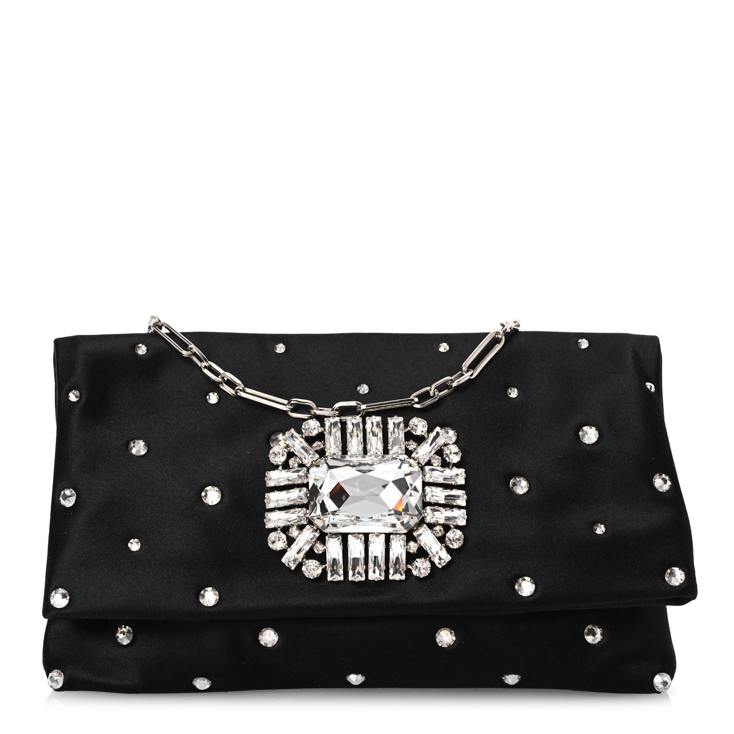 Satin Crystal Embellished Titania Clutch  Black