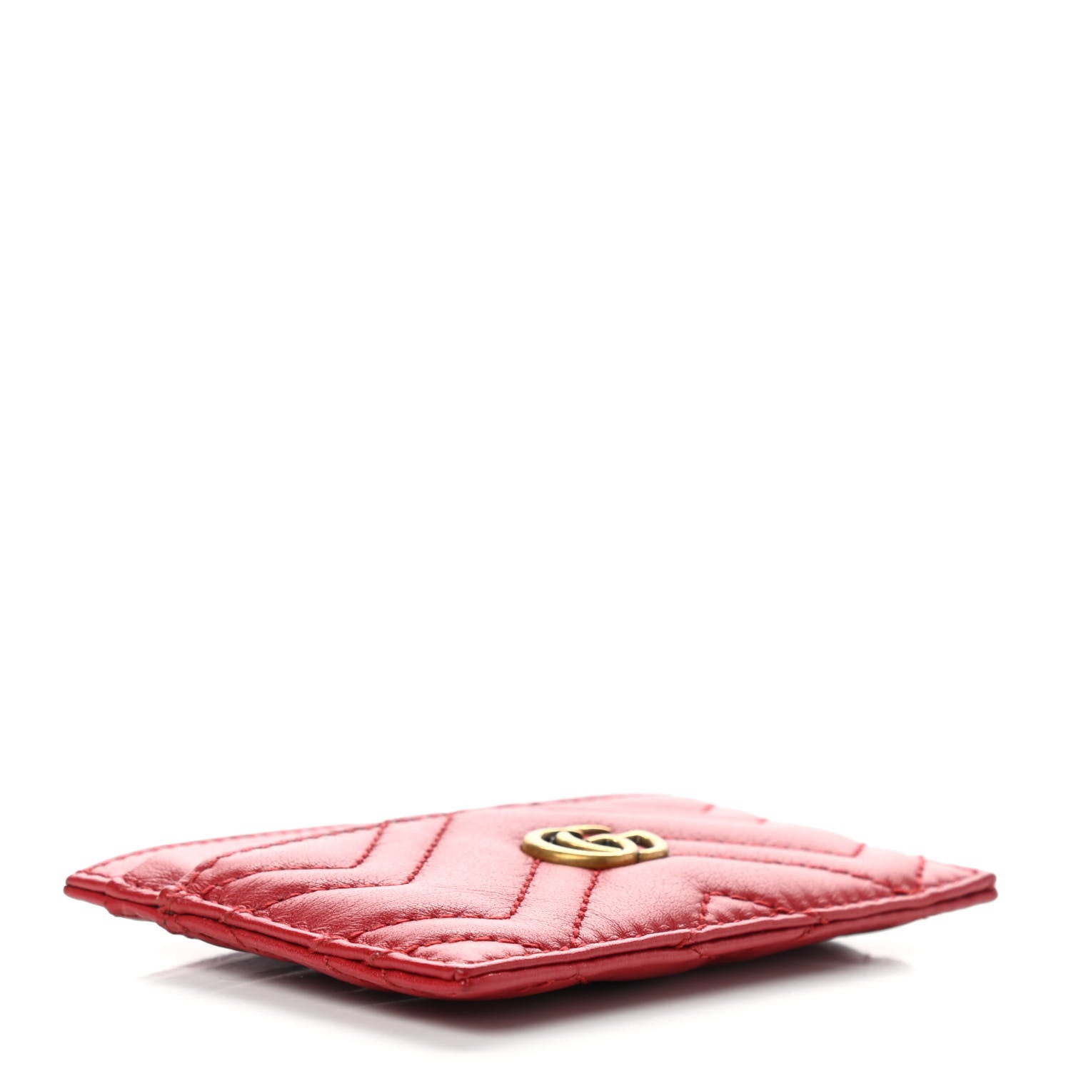 Gucci Calfskin Matelasse GG Marmont Card Holder Hibiscus Red 4 of 6