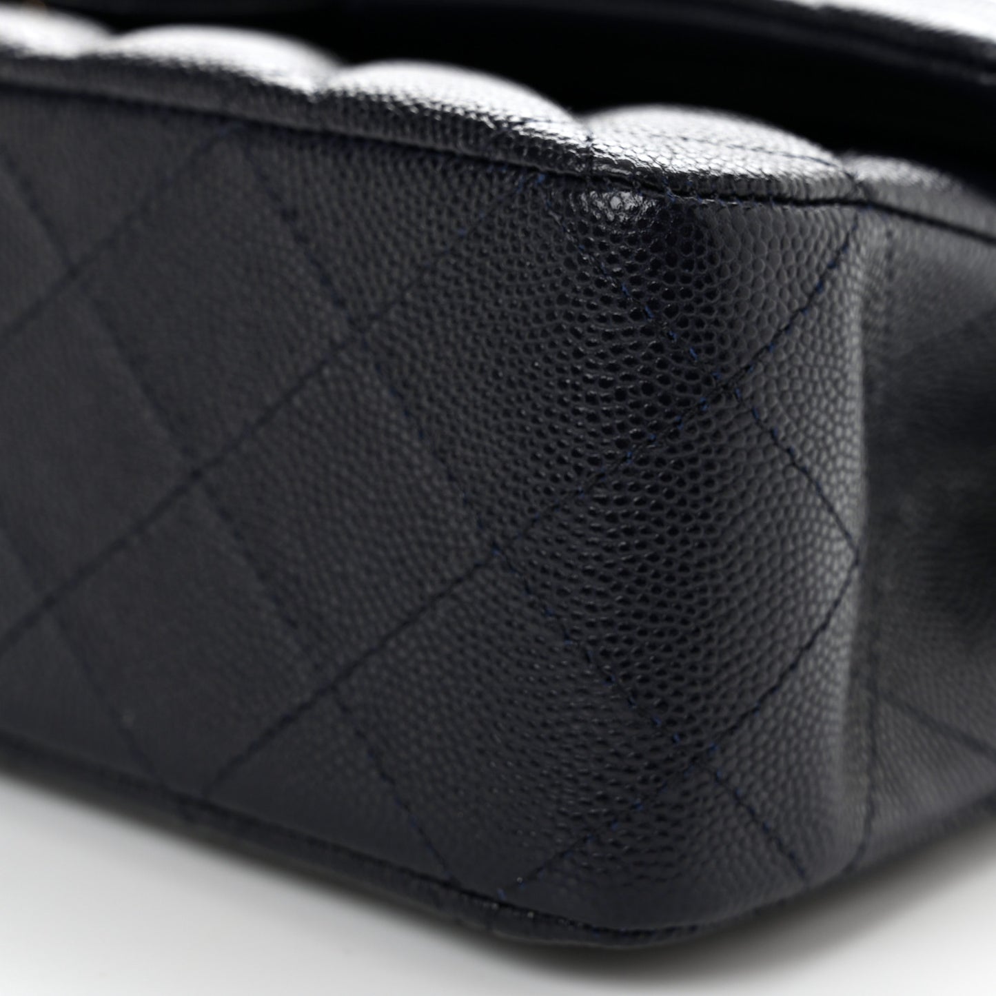 Caviar Quilted Medium Double Flap Dark Blue