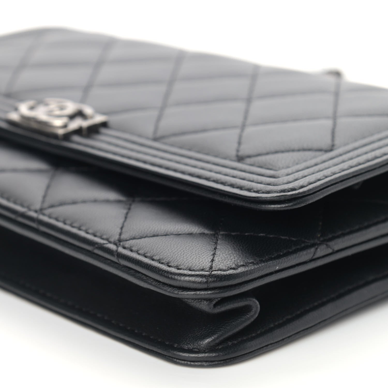 Chanel Lambskin Quilted Boy Wallet On Chain WOC Black 10 of 10