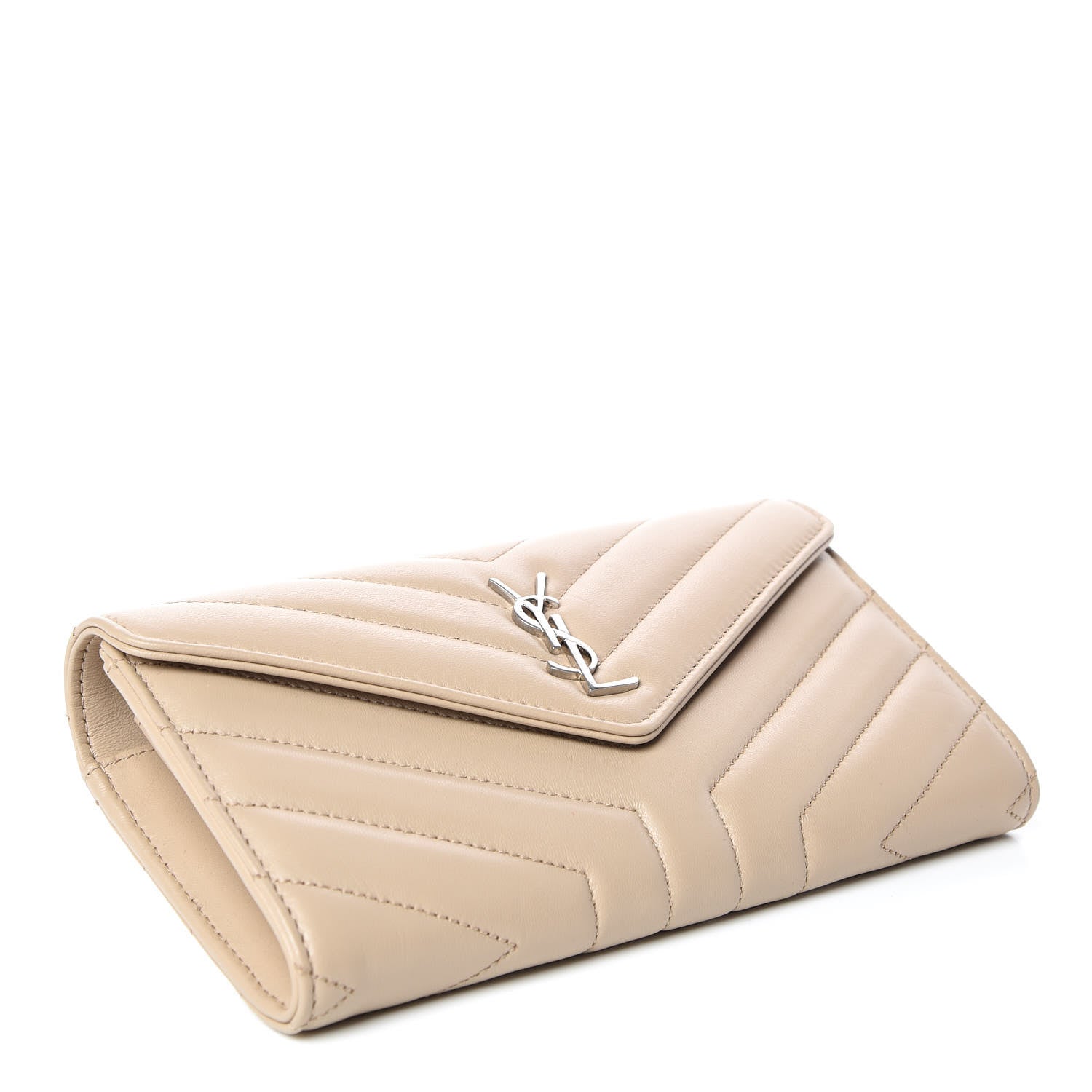 Saint Laurent Lambskin Y Quilted Monogram Large Loulou Flap Wallet Nude Powder 4 of 12