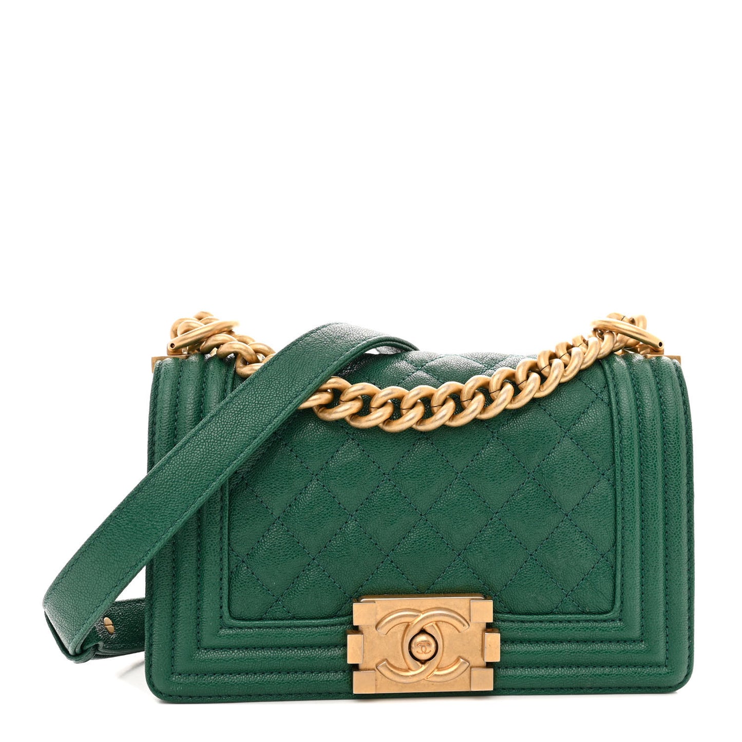 Caviar Quilted Small Boy Flap Green