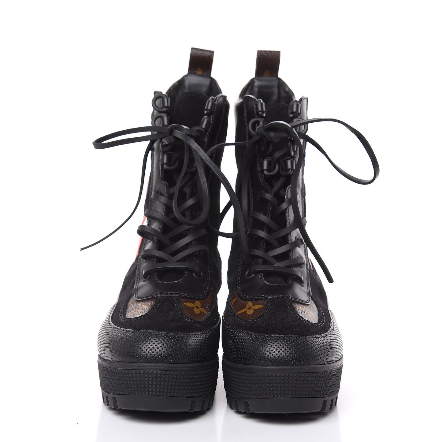 Suede Calfskin Monogram LV Black Heart Laureate Platform Desert Boots 37 Black