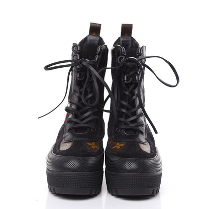 Louis Vuitton Suede Calfskin Monogram LV Black Heart Laureate Platform Desert Boots 37 Black 2 of 7
