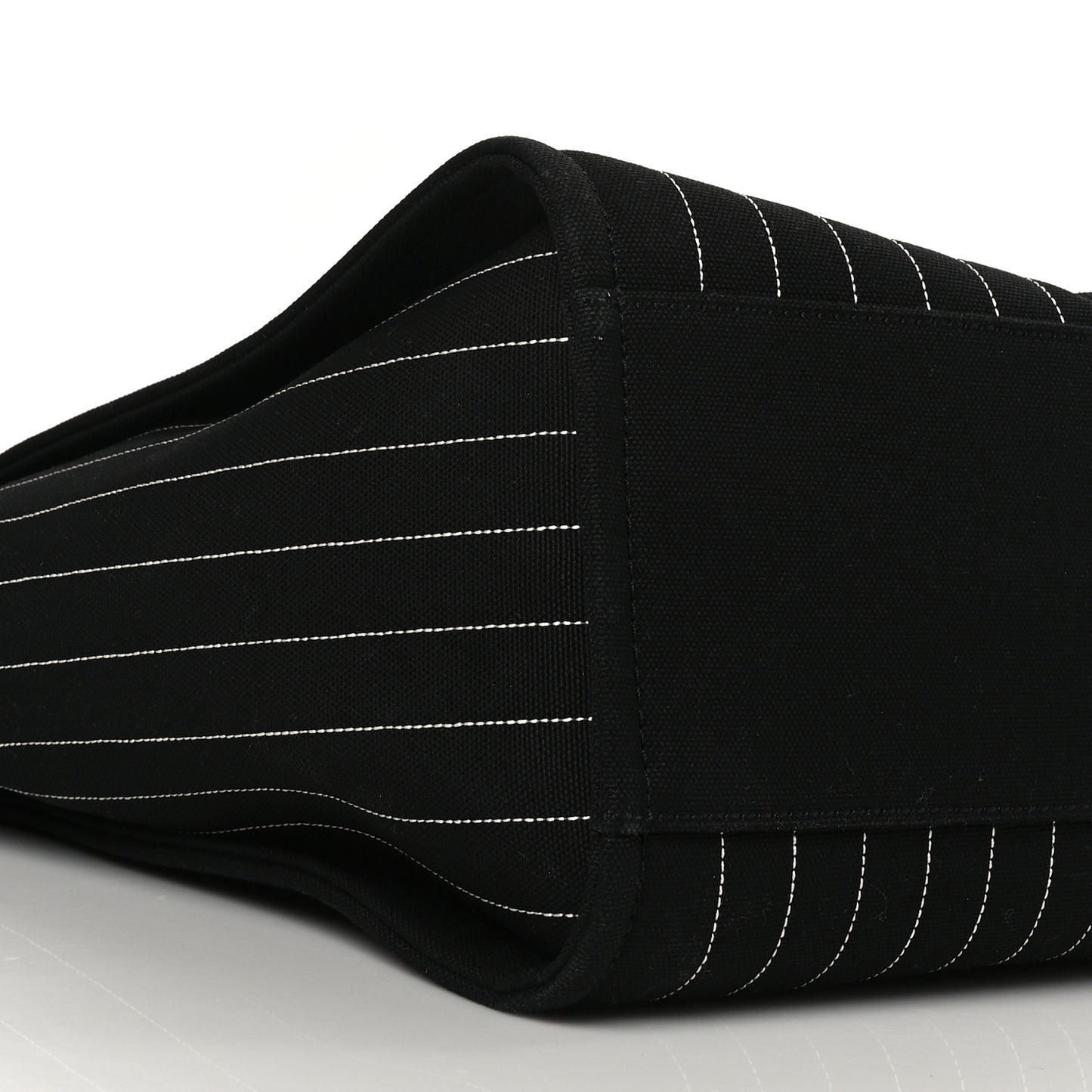Canvas Calfskin Striped Large Deauville Tote Black White