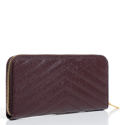 Saint Laurent Grain de Poudre Textured Matelasse Chevron Monogram Zip Around Wallet Bordeaux 3 of 8