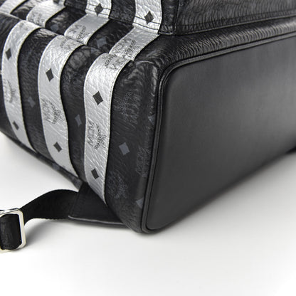 MCM Metallic Visetos Striped Medium Stark Backpack Silver Black 7 of 8
