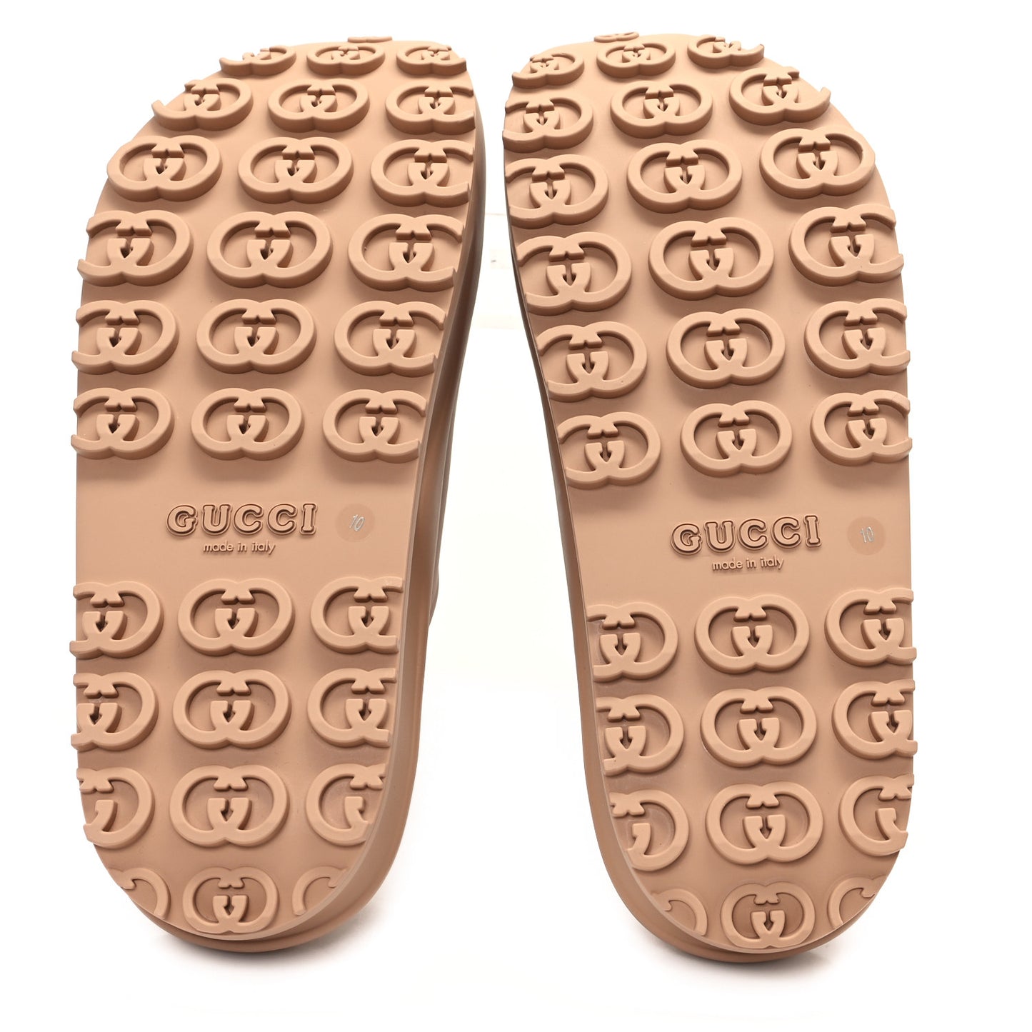 Soft Rubber Mens Interlocking G Platform 42mm Slide Sandals 10 Vintage Camel