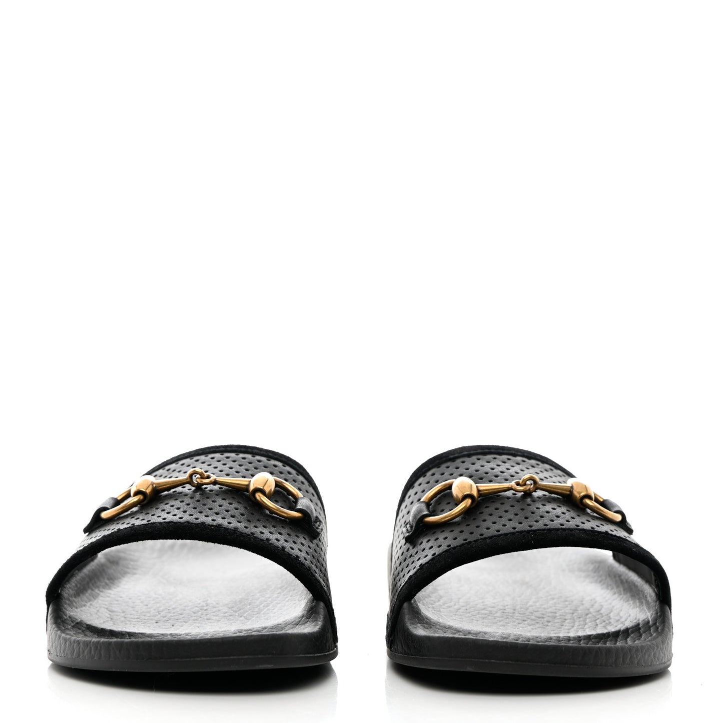 Suede Perforated Horsebit Slide Sandals 36 Black