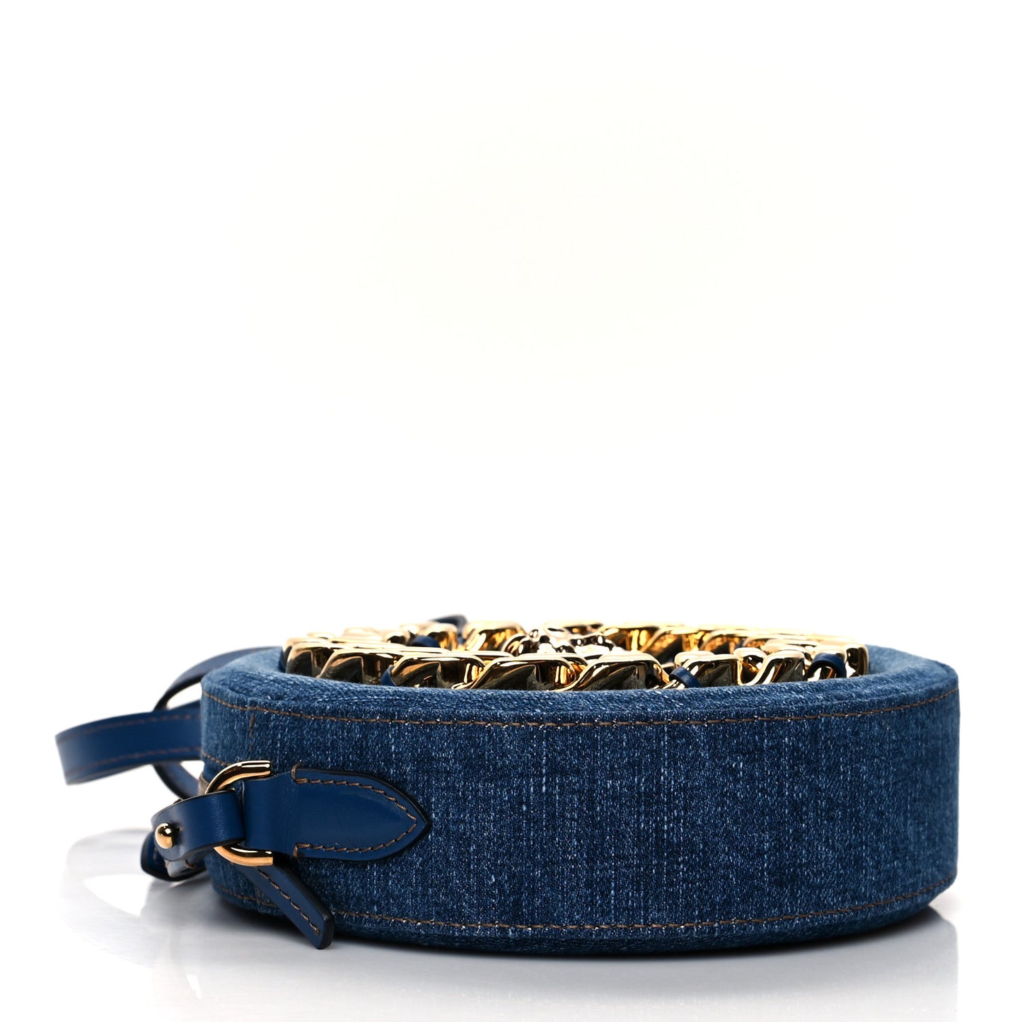 Denim Mini La Medusa Chain Round Crossbody Bag Navy Blue