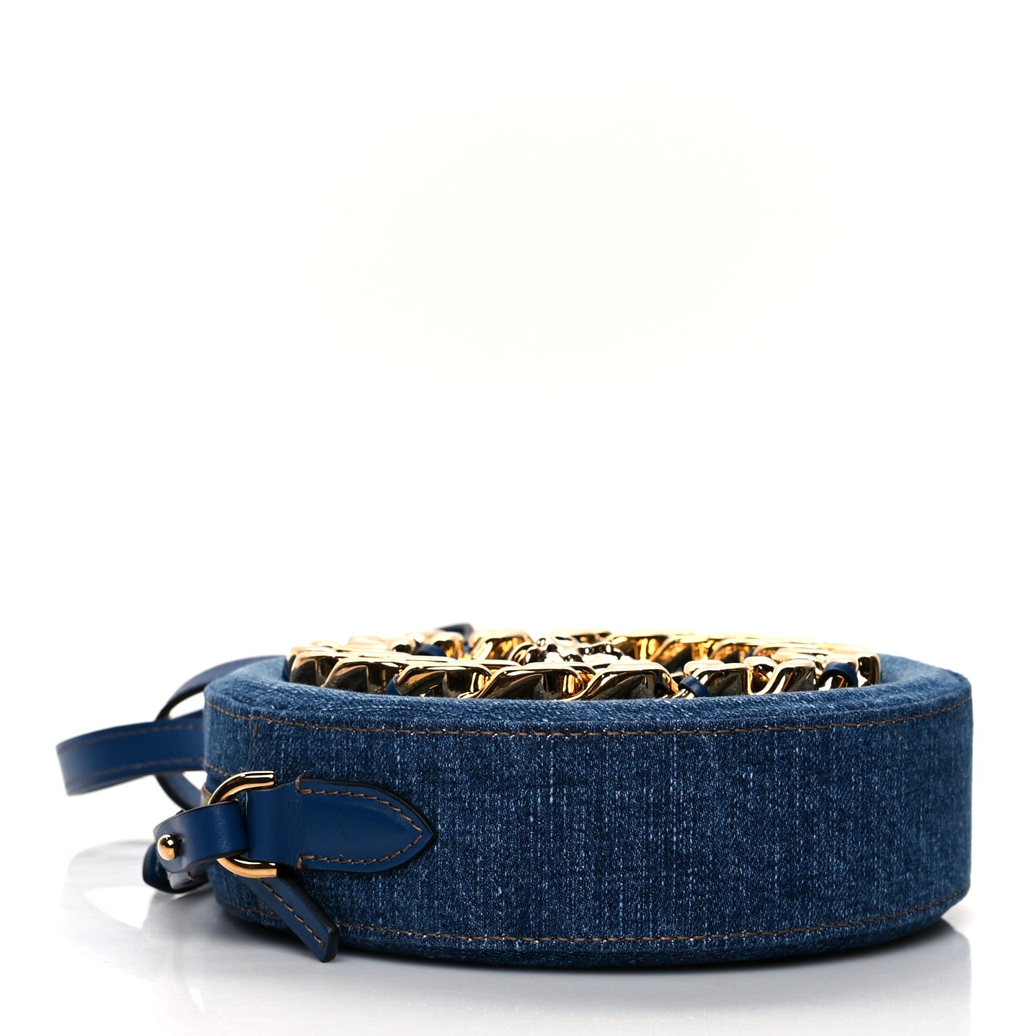 Versace Denim Mini La Medusa Chain Round Crossbody Bag Navy Blue 4 of 9