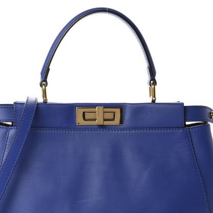 Fendi Vitello Morgan Fabric Jacquard Pequin Medium Peekaboo Iconic Satchel Blue Neon Tobacco 15 of 17