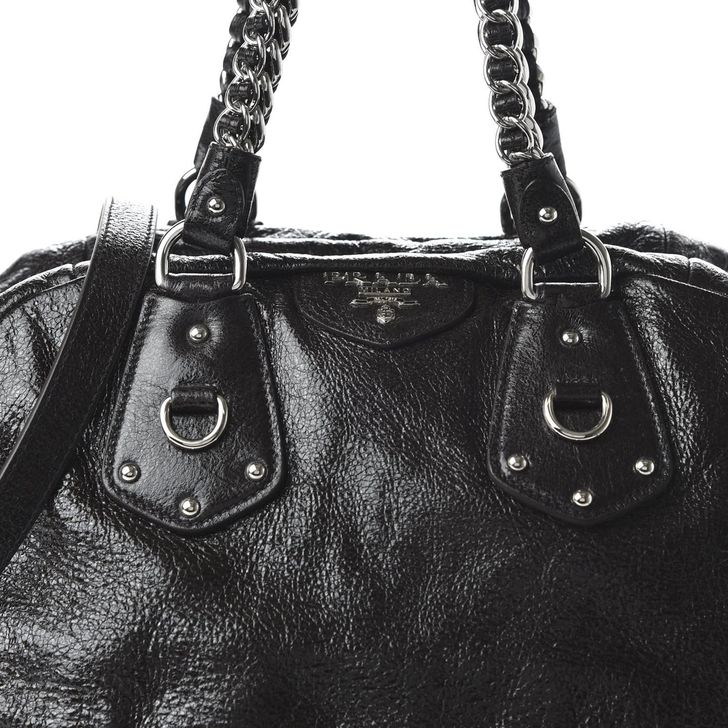 Cervo Lux Chain Dome Satchel Black